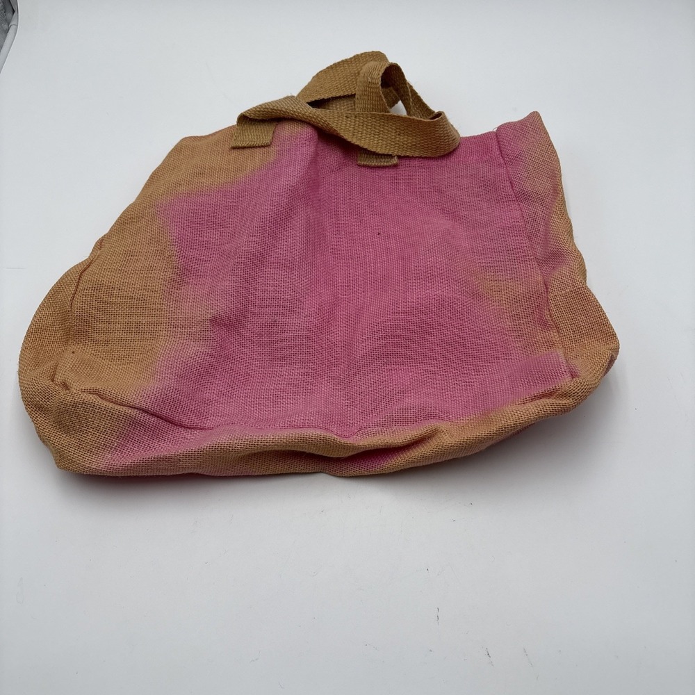 Jute Beach Tote 100% Shopping Bag Pink Orange Tote Made‎ In India Preowned